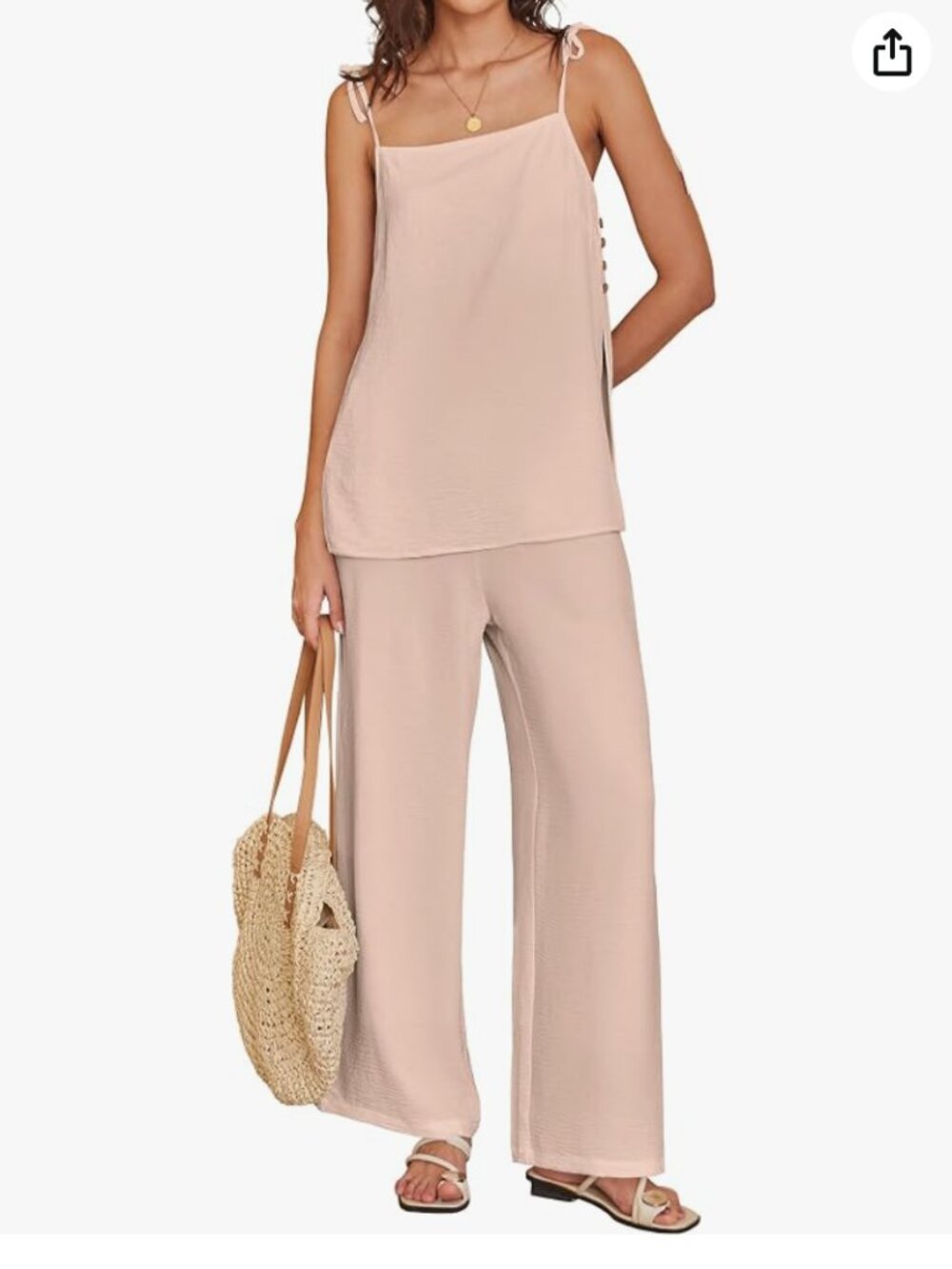 Amazon ANRABESS Womens 2 Piece Sets, Casual Sleeveless Top and Wide Leg pants